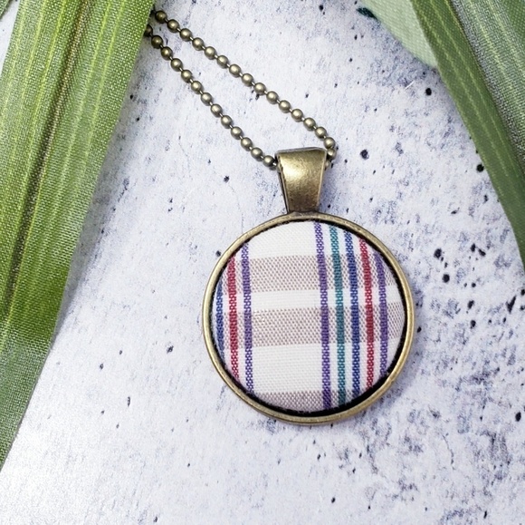 New Handmade | Upcycled Plaid Button Necklace - Picture 1 of 2